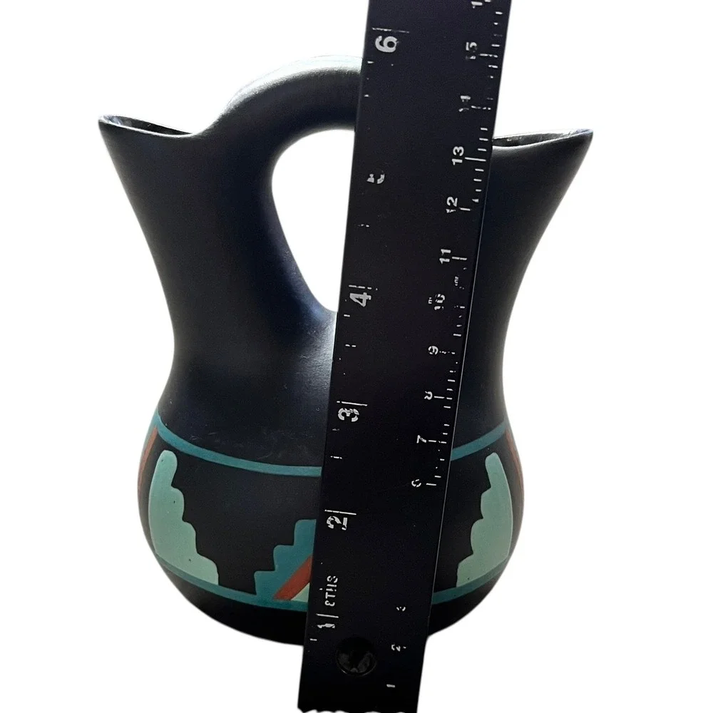 Black‎ Mesa Pottery Wedding Vase Matte Black Southwestern Geometric Signed 5.5